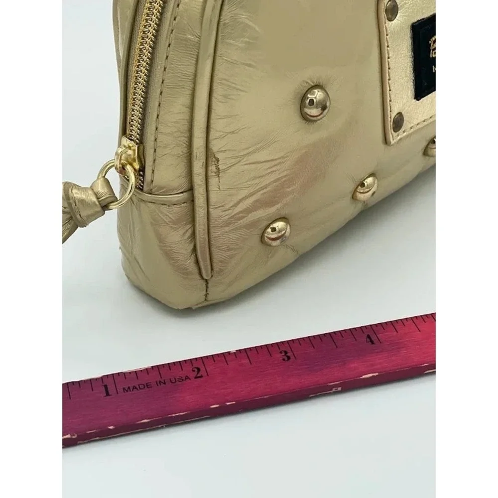 Betseyville Betsey Johnson Gold Metallic Studded Cosmetic Makeup Bag Y2K